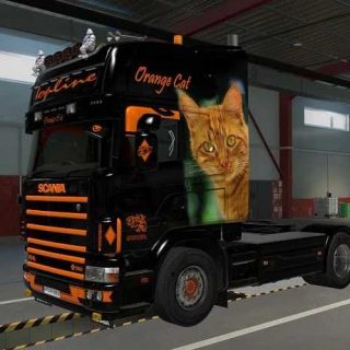 RJL Scania 4 Series Topline Orange Cat Airbrush Skin V1 0 ETS2 ETS2