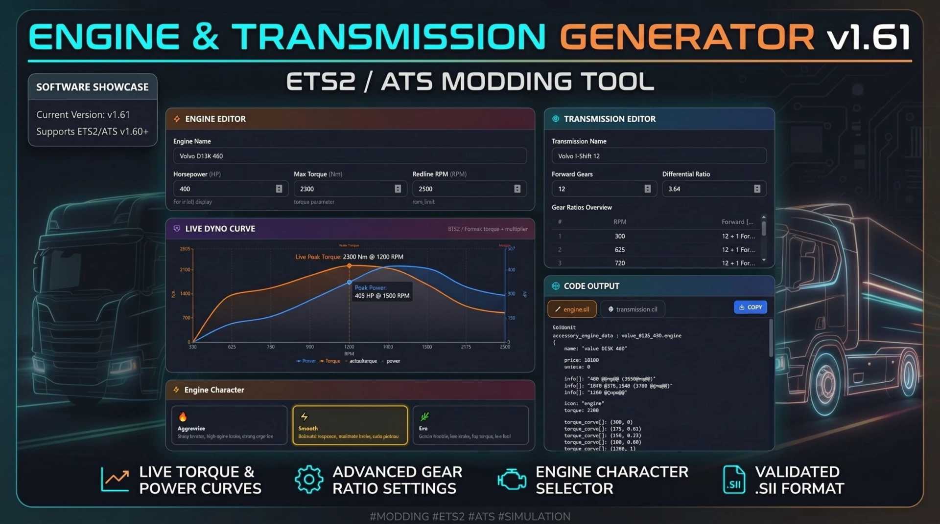 Performances du moteur et de la transmission v1.0 ETS2